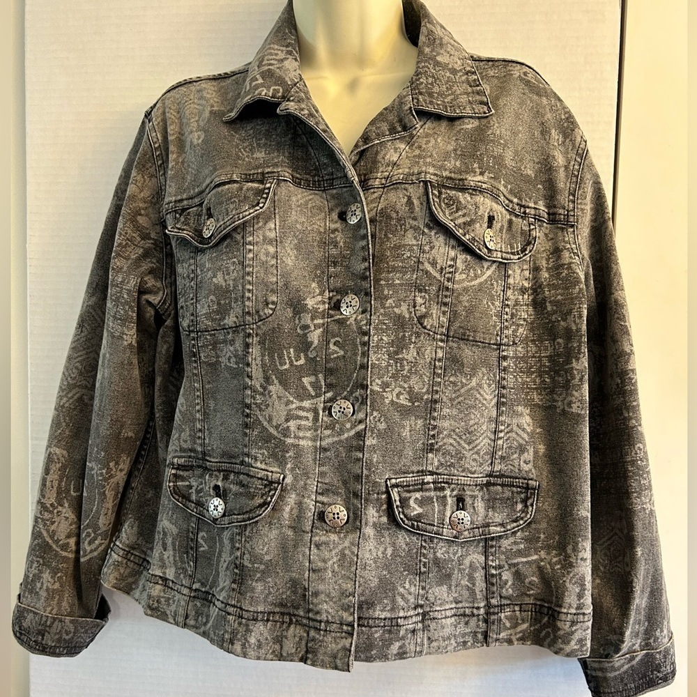 Chico’s grey black‎ denim jean jacket Sz-2/Large     L1